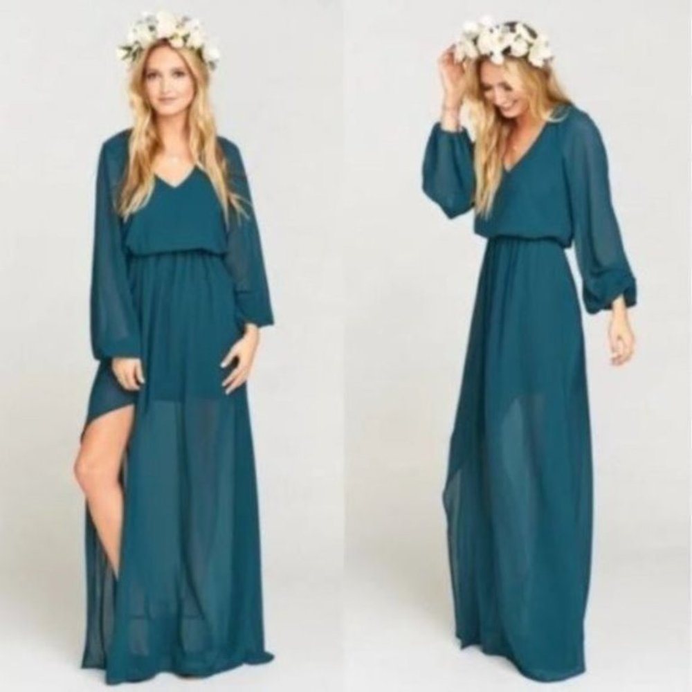 NEW Show Me Your Mumu Deep Jade Chiffon Jocelyn Maxi Dress XXS